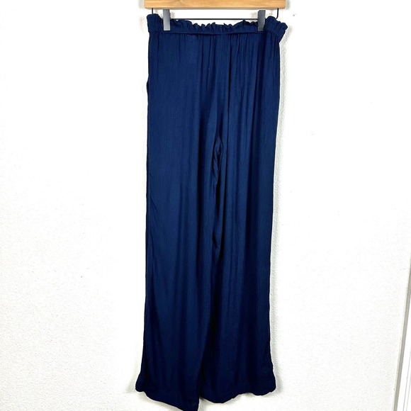 Banana Republic Wide Leg Pants Women XS Navy Blue Excellent Paperbag Waist Gauze - Picture 5 of 5